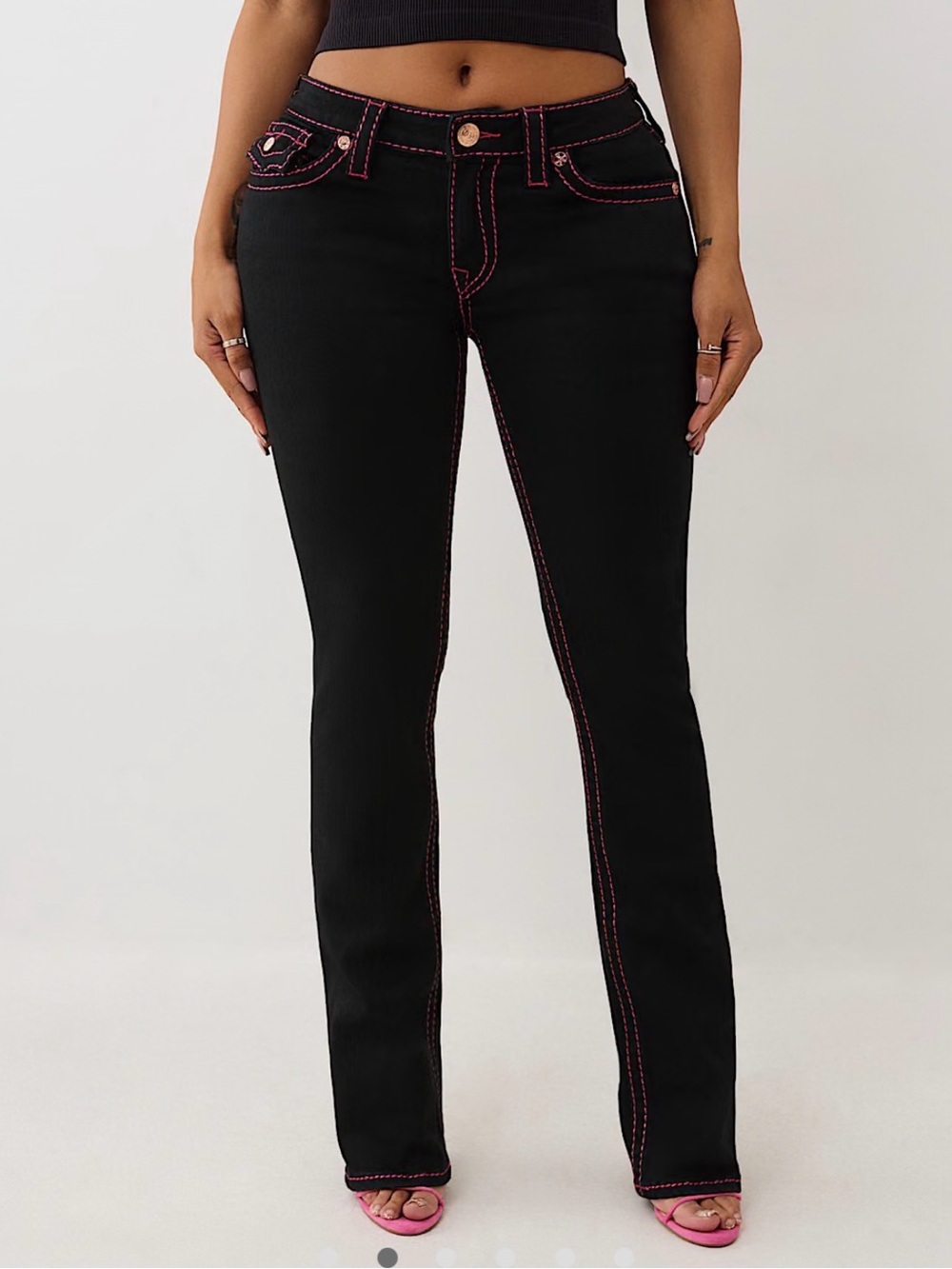 True Religion Black Skinny Jeans with Pink Contrast Stitching Billie Big T - Picture 3 of 5
